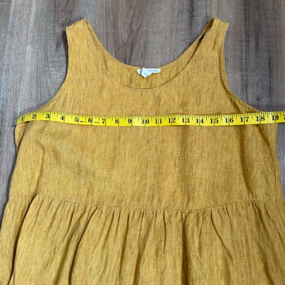 Eileen Fisher 100% Organic Linen Yellow Tiered Midi Dress Lagenlook M - Picture 5 of 6